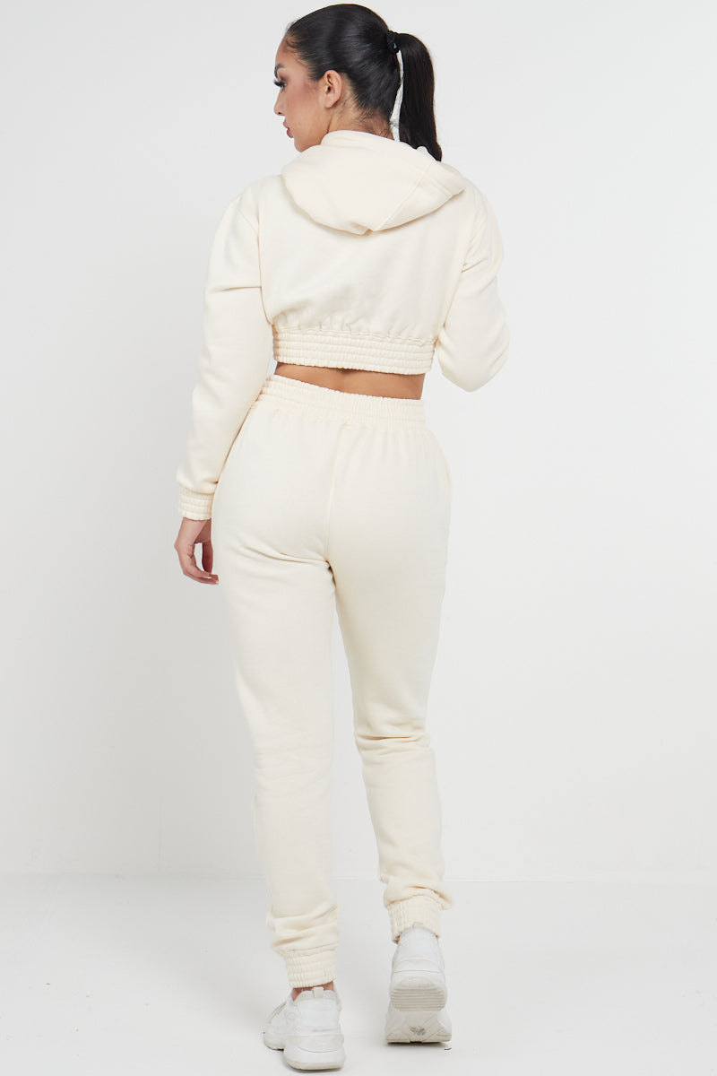 Cream Crop Hooded Loungewear - Heidi - Storm Desire