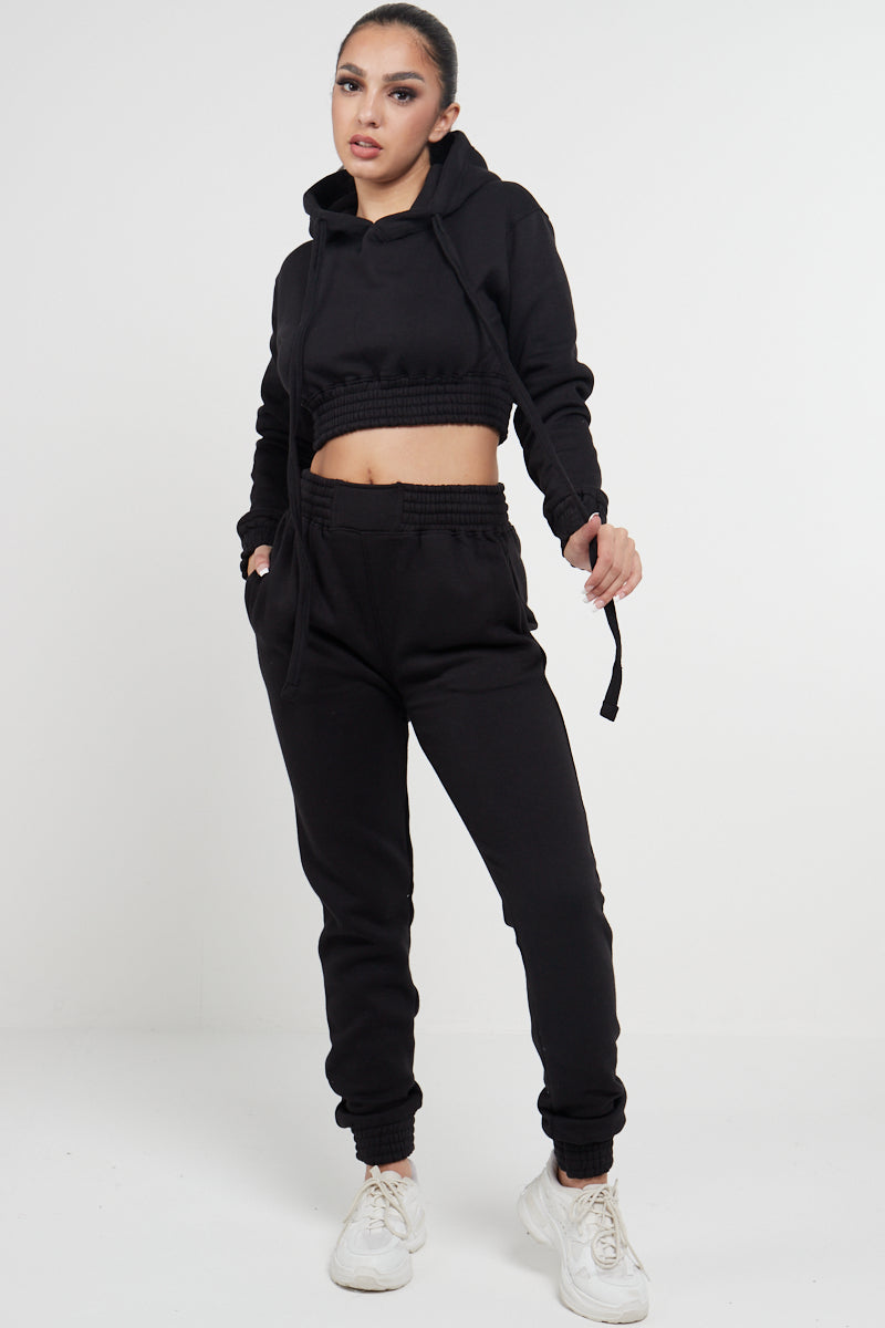 Black Crop Hooded Loungewear - Heidi - Storm Desire