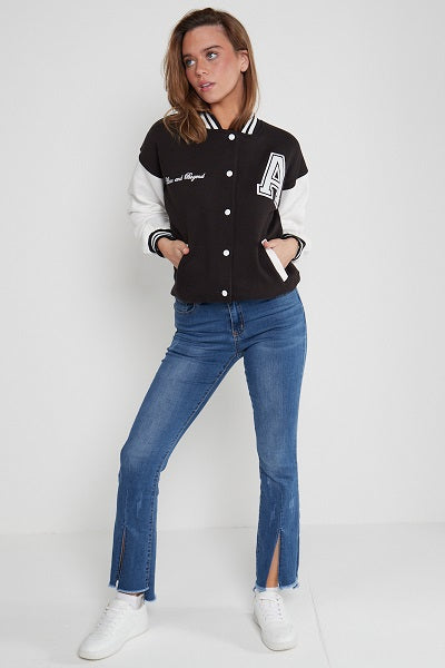 Black Varsity A Slogan Baseball Jacket - Samira - Storm Desire