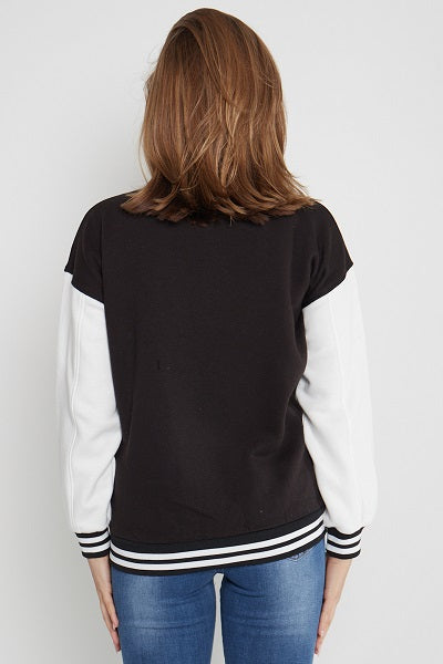 Black Varsity A Slogan Baseball Jacket - Samira - Storm Desire