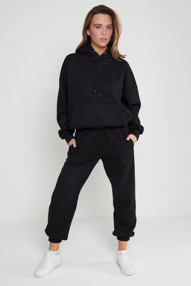 Black Hooded Oversize & Jogger Loungewear Set - Flora - Storm Desire
