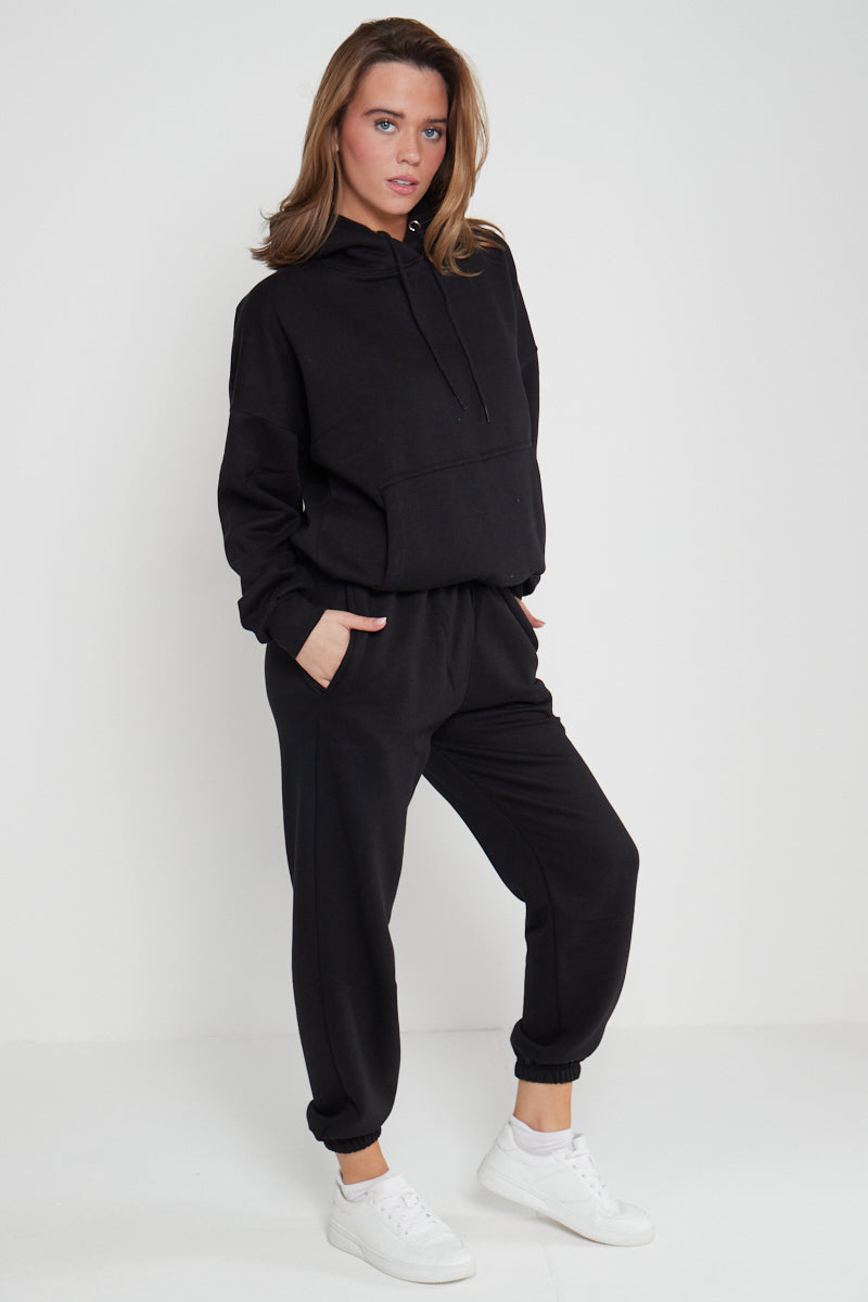 Black Hooded Oversize & Jogger Loungewear Set - Flora - Storm Desire