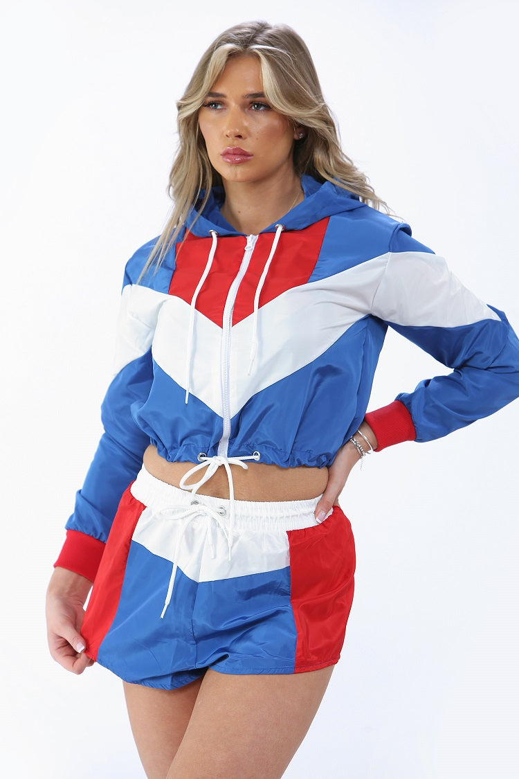 Royal Blue Colour Block Cropped Jacket & Shorts Co-ord - Ramona - Storm Desire