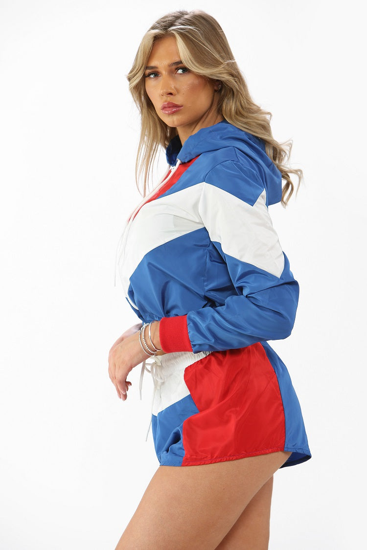 Royal Blue Colour Block Cropped Jacket & Shorts Co-ord - Ramona - Storm Desire