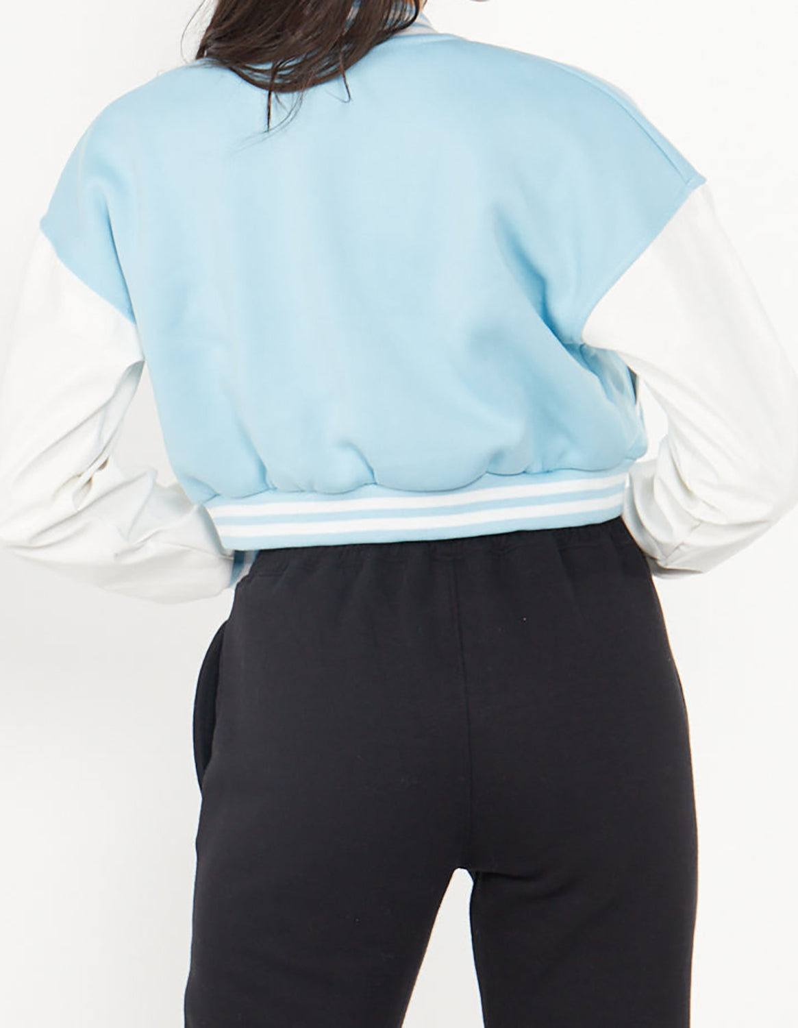 Kids Blue Varsity B Slogan Crop Baseball Jacket - Yasmin - Storm Desire