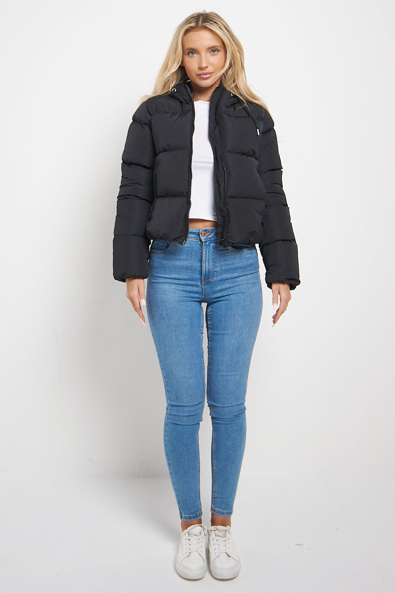 Black Hooded Padded Puffer Jacket - June - Storm Desire