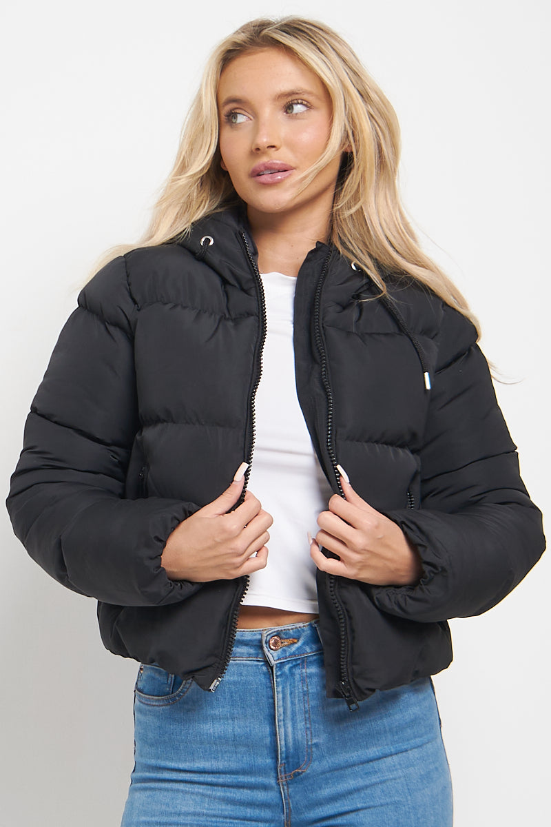 Black Hooded Padded Puffer Jacket - June - Storm Desire