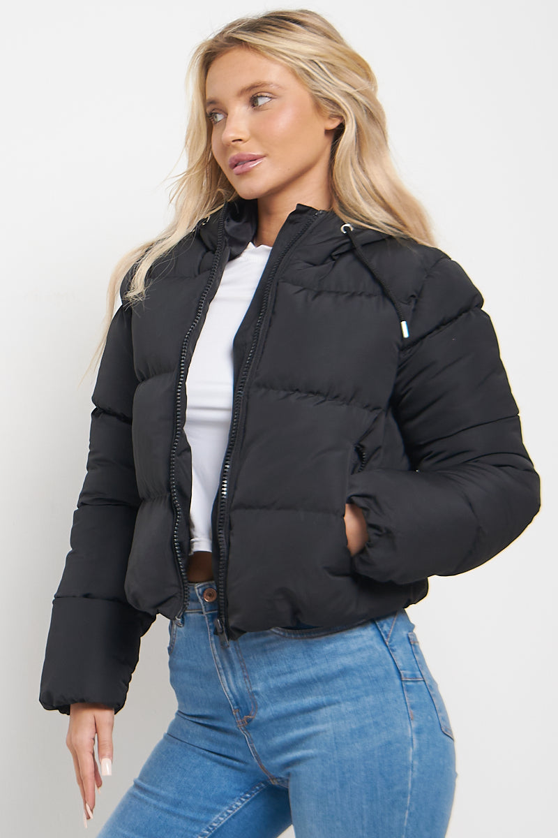Black Hooded Padded Puffer Jacket - June - Storm Desire