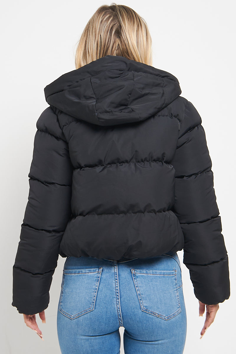 Black Hooded Padded Puffer Jacket - June - Storm Desire