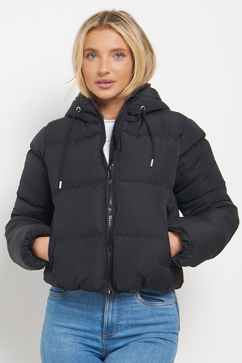Black Hooded Padded Puffer Jacket - June - Storm Desire