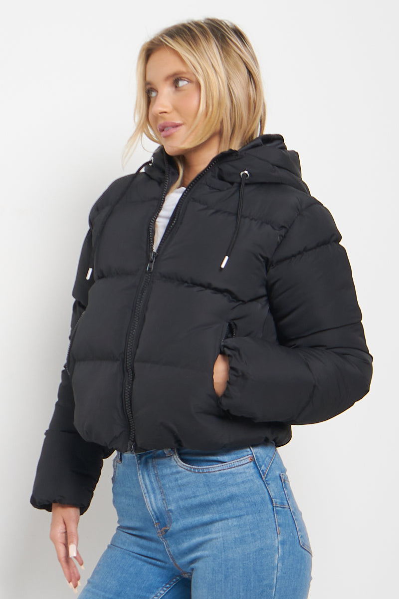 Black Hooded Padded Puffer Jacket - June - Storm Desire