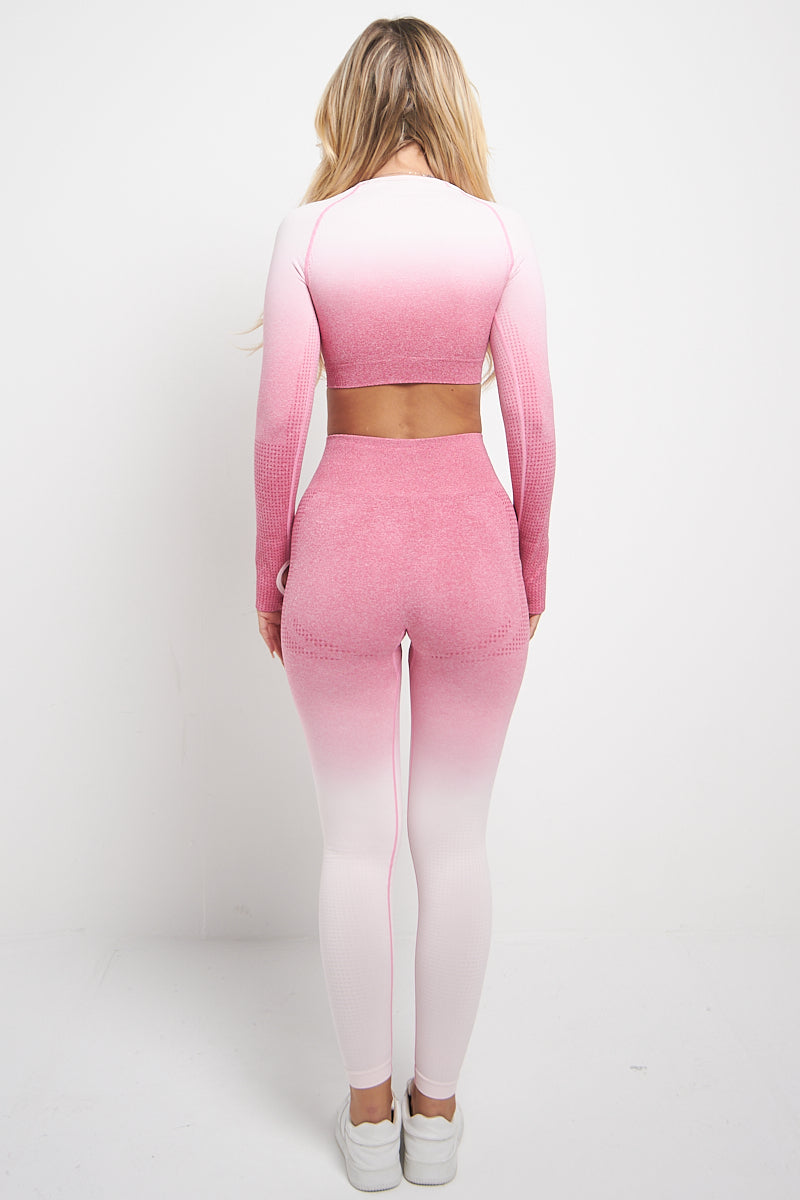Pink Two Tone Ribbed Textured Active Top & Pants Set - Astrid - Storm Desire