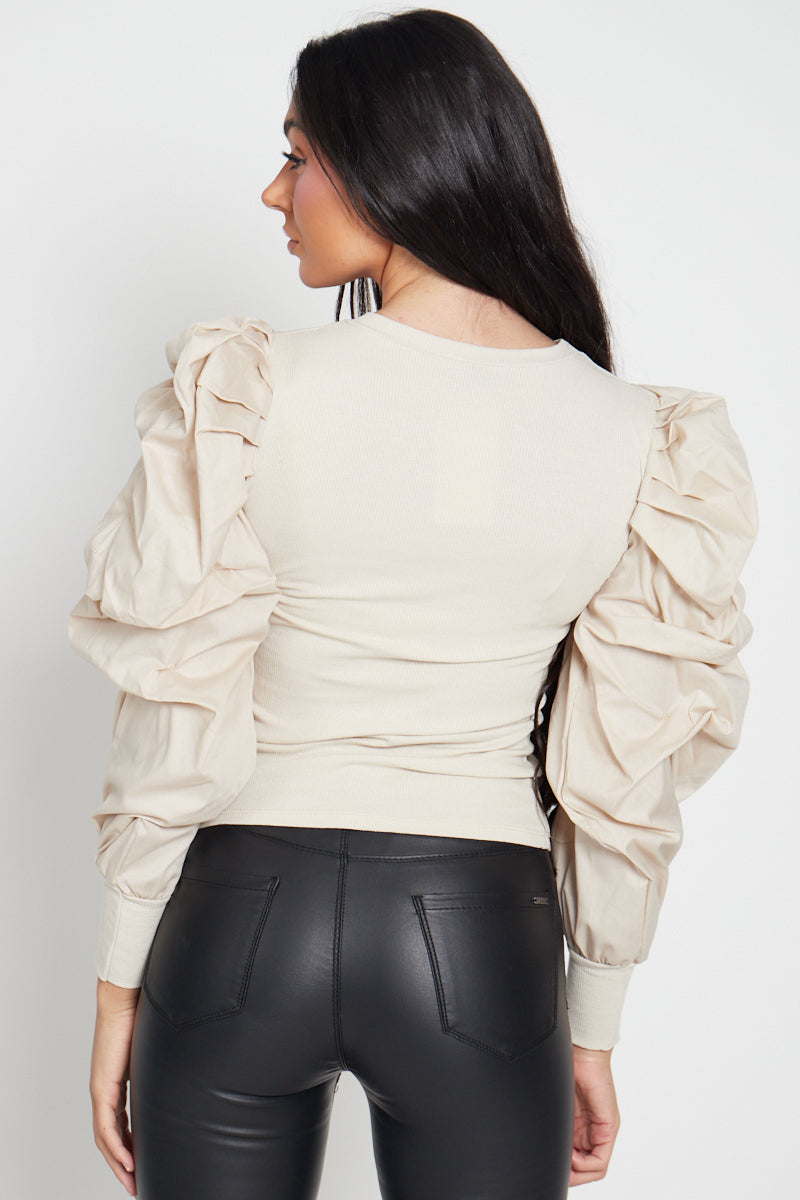 Stone Oversize Puff Sleeve Ribbed Top - Courtney - Storm Desire