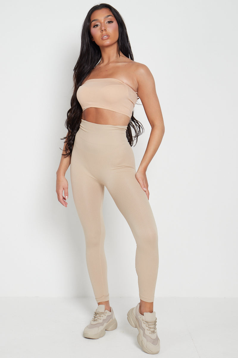 Stone High Waist Ribbed Gym Leggings - Della – Storm Desire