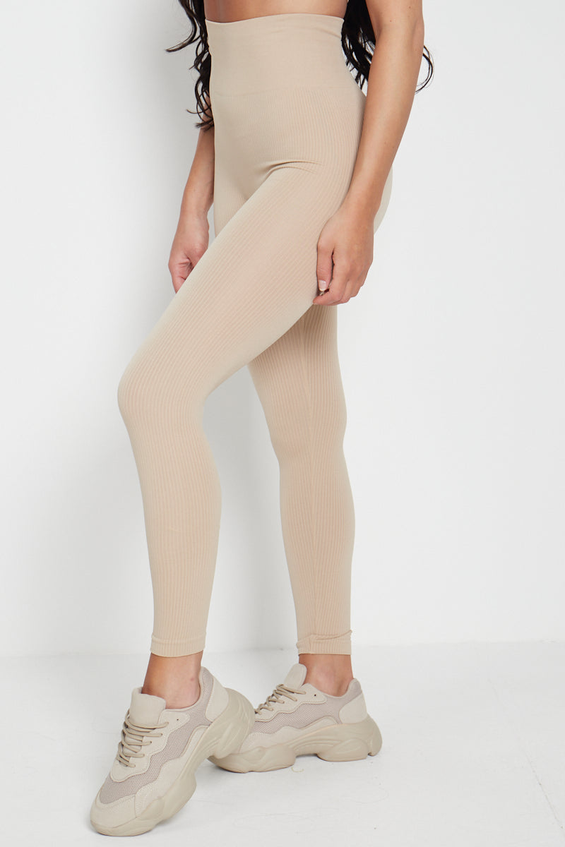 Stone High Waist Ribbed Gym Leggings - Della – Storm Desire