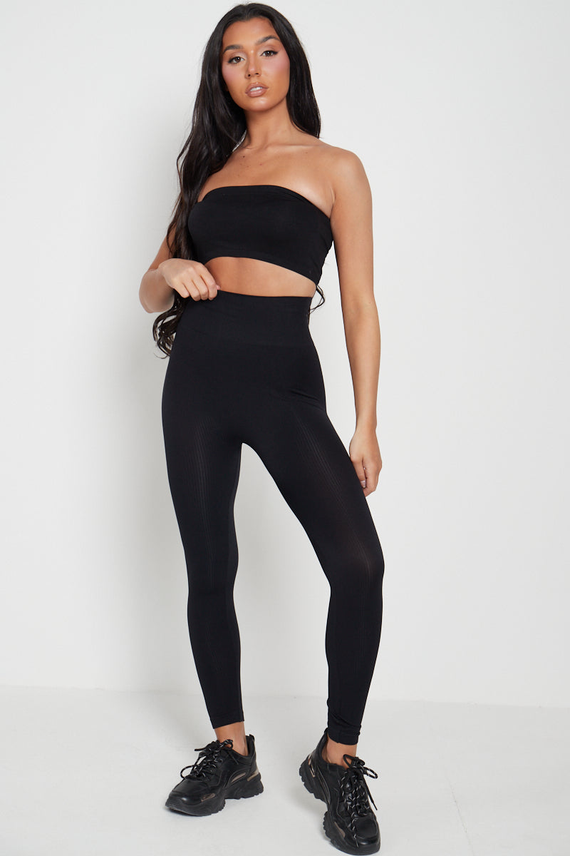 High Waist Ribbed Leggings - Della - Storm Desire