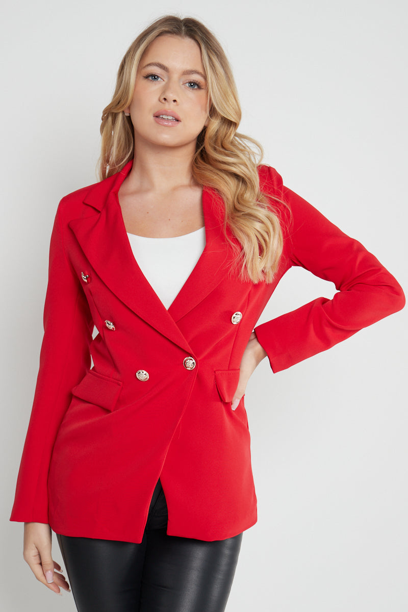 Red Double Breast Blazer - Nathalie - Storm Desire