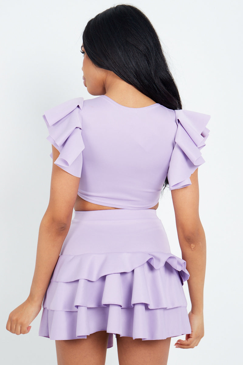 Lilac Two Piece Top Frill & Rara Skirt Set - Sophie - Storm Desire