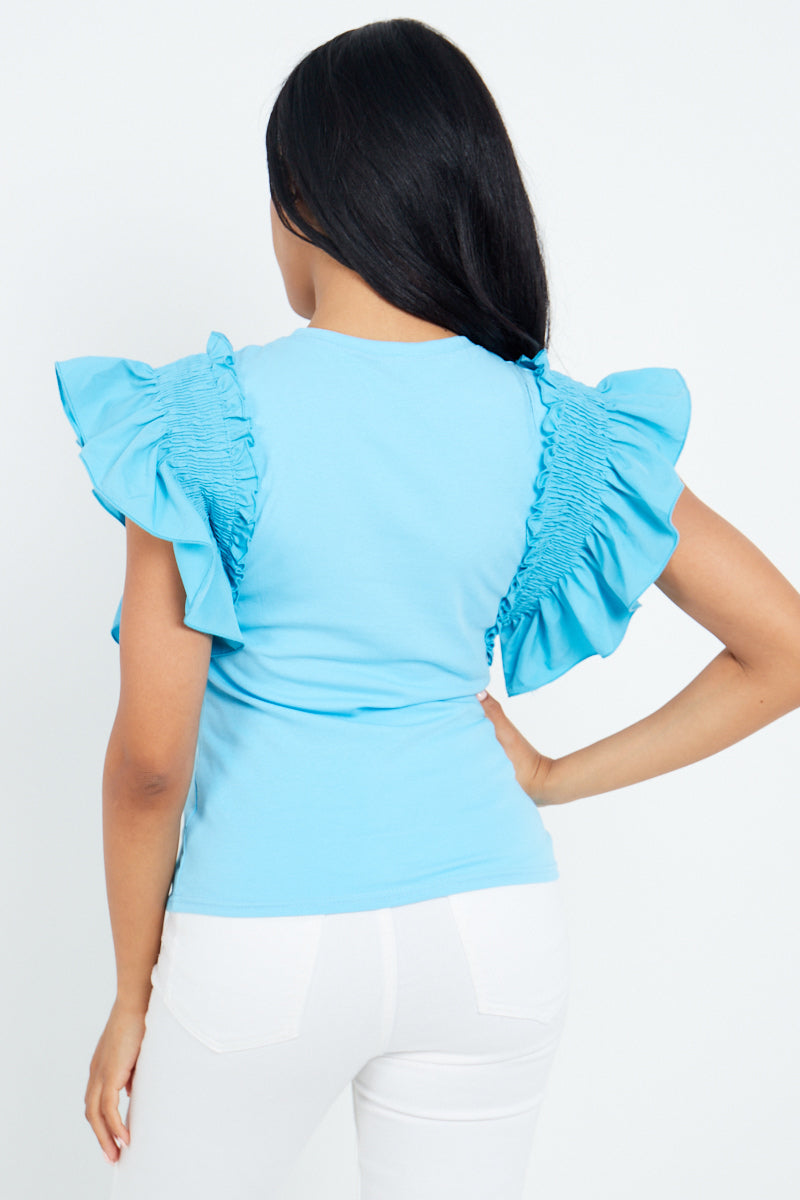 Ruched Frill Sleeve Top - Mona - Storm Desire
