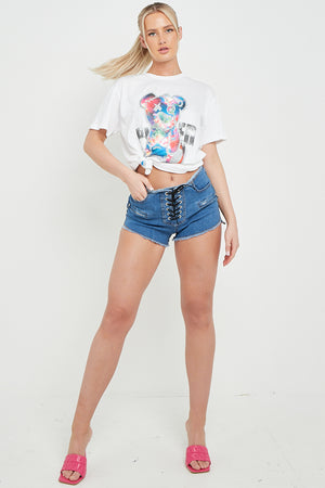 Denim Lace up Hot Pants - Lena - Storm Desire