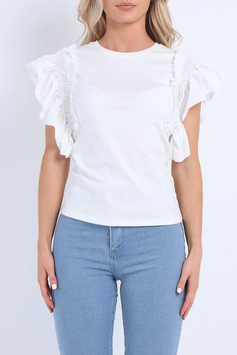 Ruched Frill Sleeve Top - Mona - Storm Desire