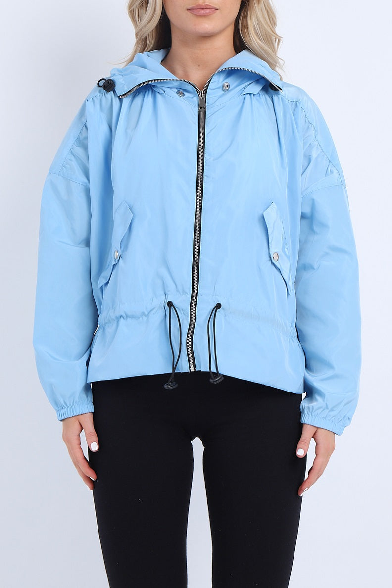Baby Blue High Neck Hooded Festival Wind Surfer Jacket - Parker - Storm Desire