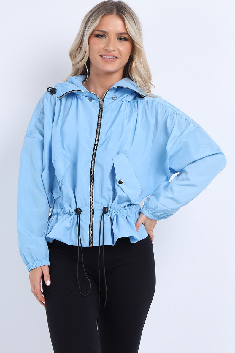 Baby Blue High Neck Hooded Festival Wind Surfer Jacket - Parker - Storm Desire
