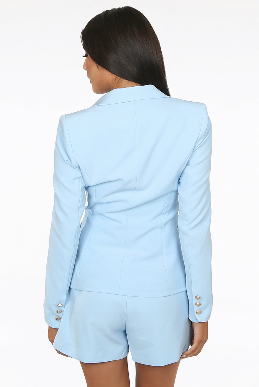 Baby Blue Attentif  Golden Button Double Breast Blazer - Eden - Storm Desire