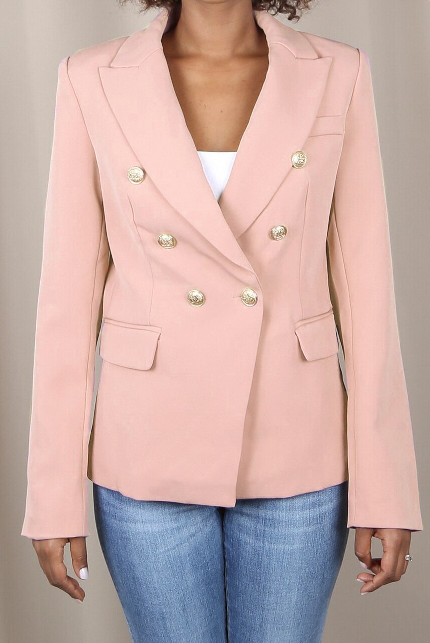 Baby Pink Attentif Golden Button Double Breast Blazer - Eden - Storm Desire