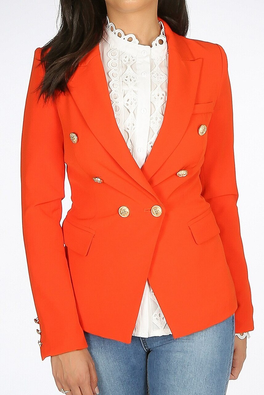 Orange Attentif Golden Button Double Breast Blazer - Eden - Storm Desire