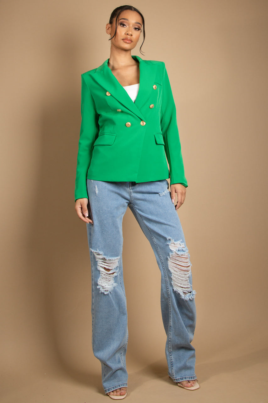 Green Attentif Golden Button Double Breast Blazer - Eden - Storm Desire