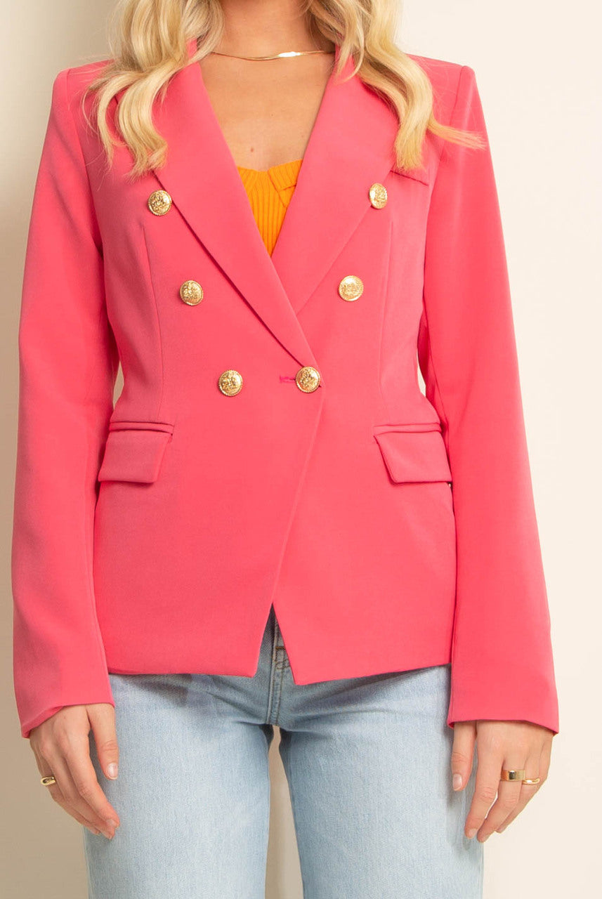 Cerise Pink Attentif Golden Button Double Breast Blazer - Eden - Storm Desire
