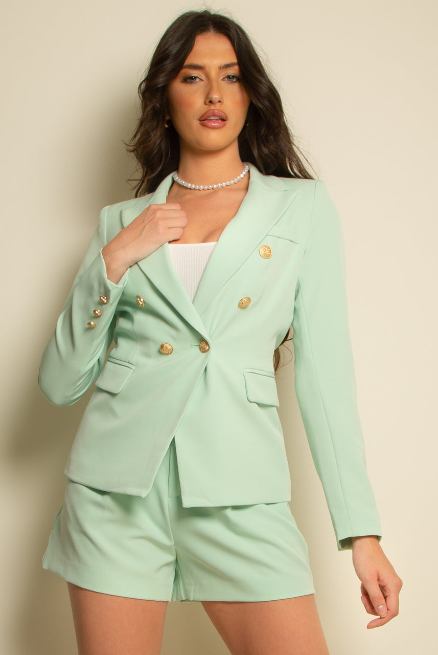 Mint Attentif Golden Button Double Breast Blazer - Eden - Storm Desire