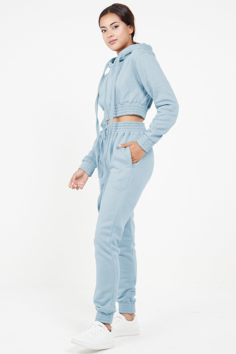 Baby Blue Crop Zip Hooded Loungewear - Valentina - Storm Desire