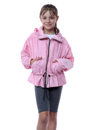Kids Baby Pink High Neck Hooded Festival Jacket - Parker - Storm Desire