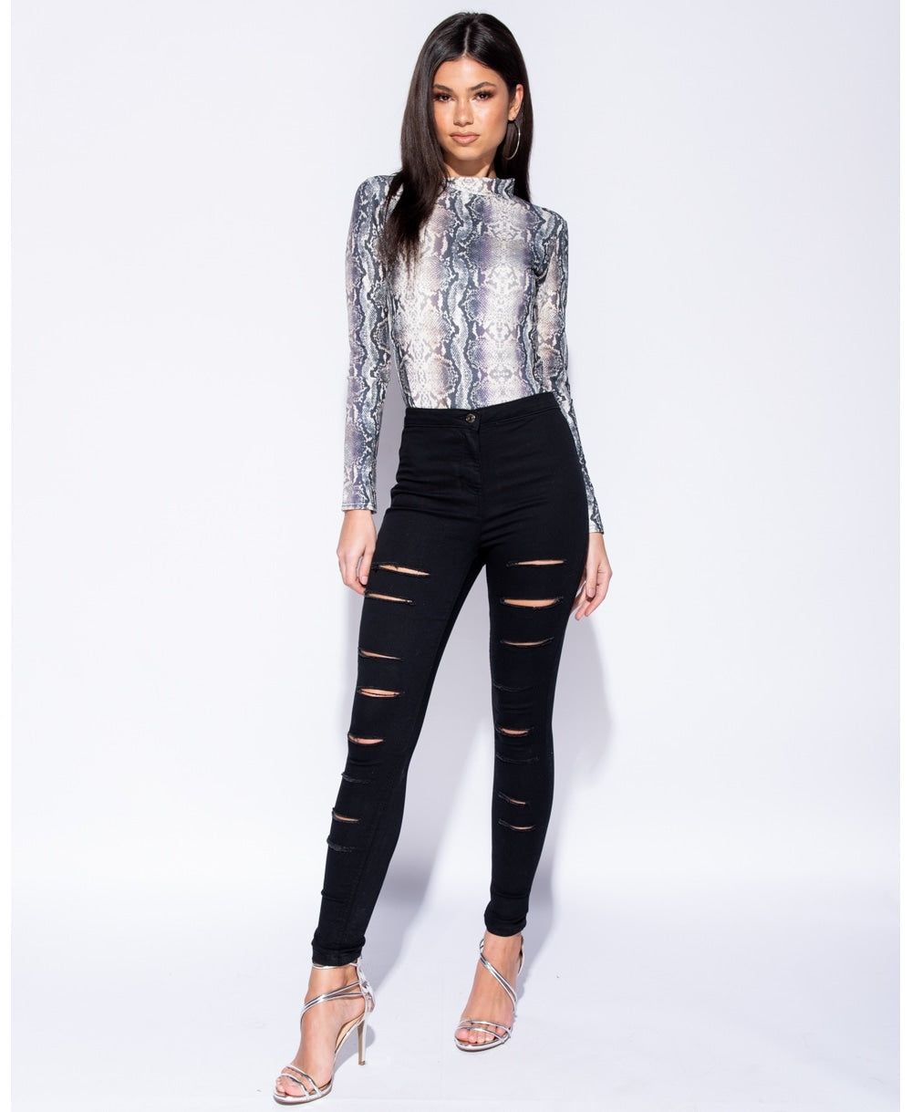 Black Multi Slash High Waist Jeans - @sarahelizabthh - Storm Desire