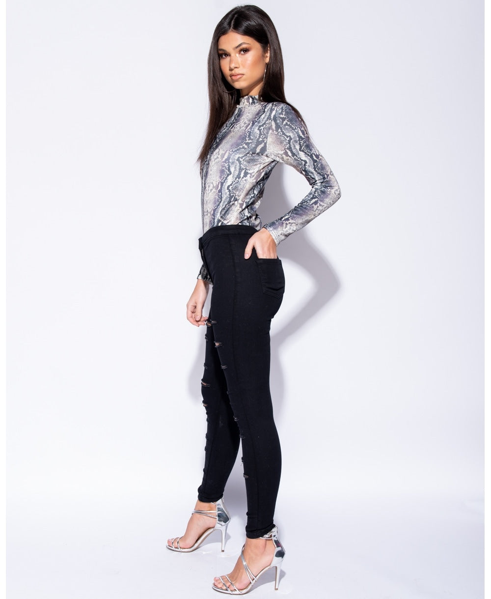 Black Multi Slash High Waist Jeans - @sarahelizabthh - Storm Desire