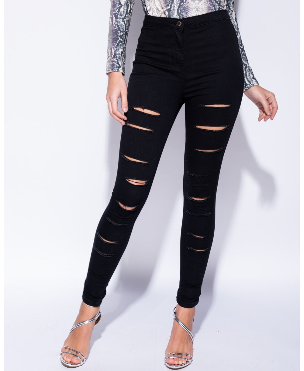 Black Multi Slash High Waist Jeans - @sarahelizabthh - Storm Desire