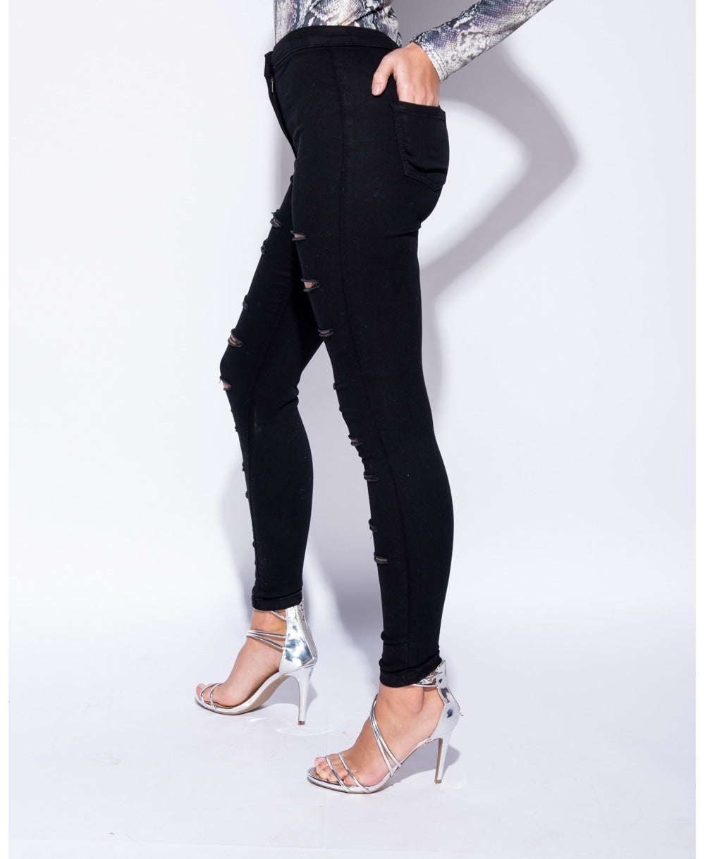 Black Multi Slash High Waist Jeans - @sarahelizabthh - Storm Desire