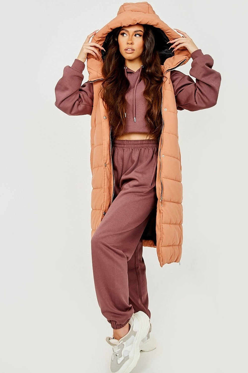Camel Longline Padded Hooded Gilet - Jayla - Storm Desire
