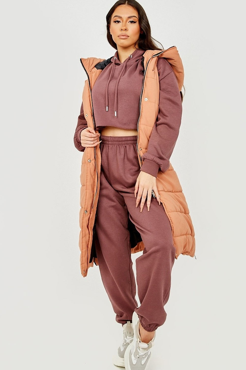 Camel Longline Padded Hooded Gilet - Jayla - Storm Desire