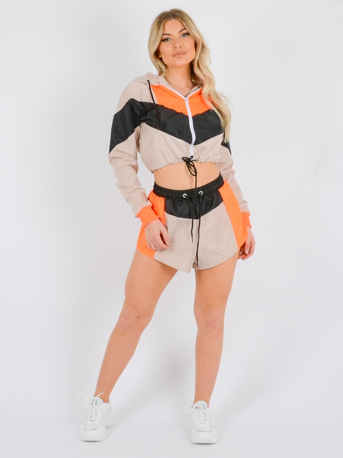 Stone Colour Block Cropped Jacket & Shorts Co-ord - Ramona - Storm Desire