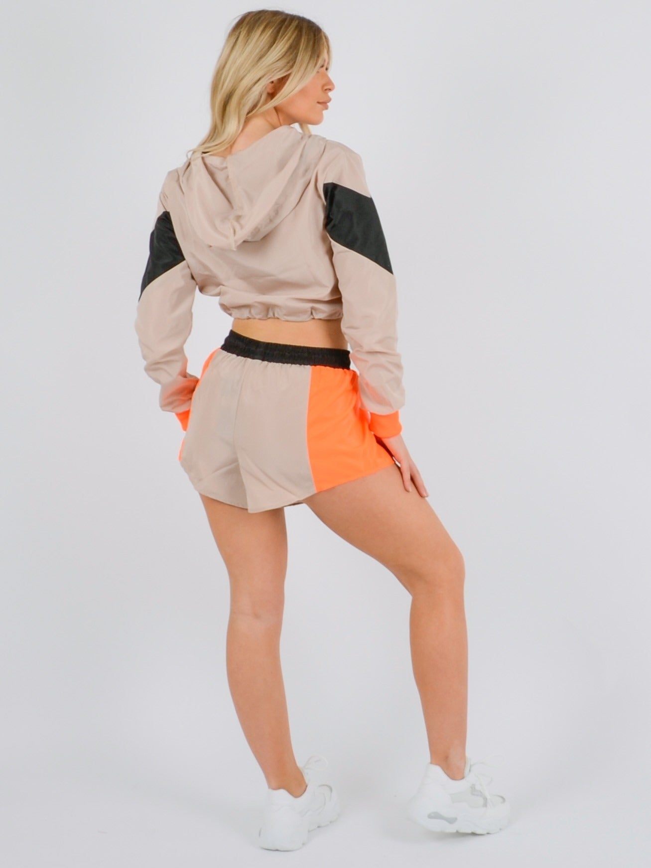 Stone Colour Block Cropped Jacket & Shorts Co-ord - Ramona - Storm Desire