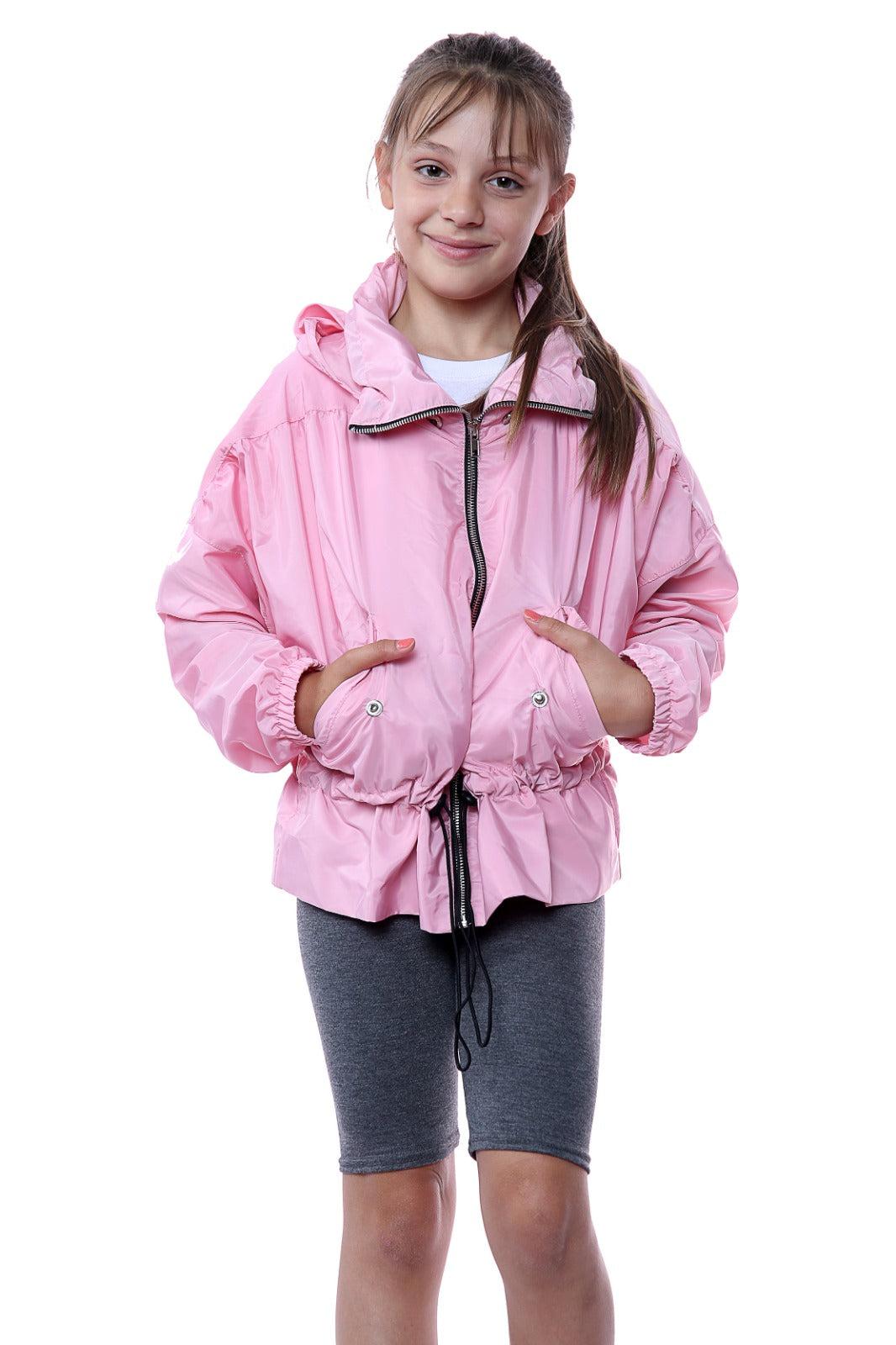 Kids Baby Pink High Neck Hooded Festival Jacket - Parker - Storm Desire