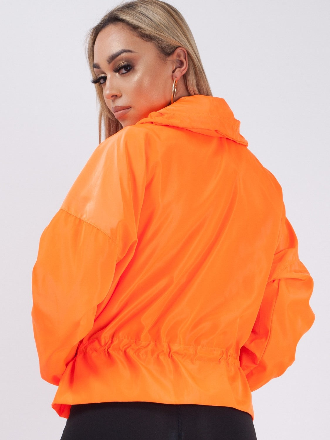 Neon Orange High Neck Hooded Festival Jacket - Parker - Storm Desire