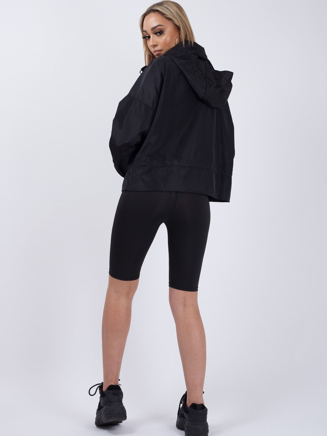 Black High Neck Hooded Festival Wind Surfer Jacket - Parker - Storm Desire