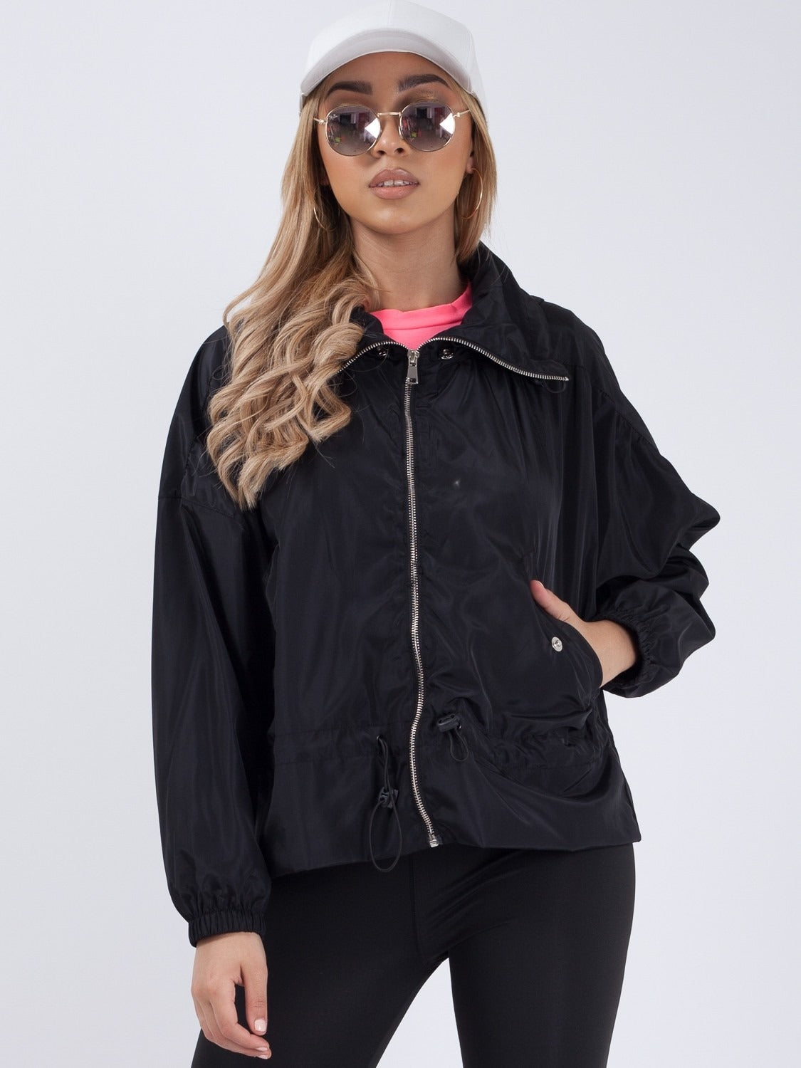 Black High Neck Hooded Festival Wind Surfer Jacket - Parker - Storm Desire