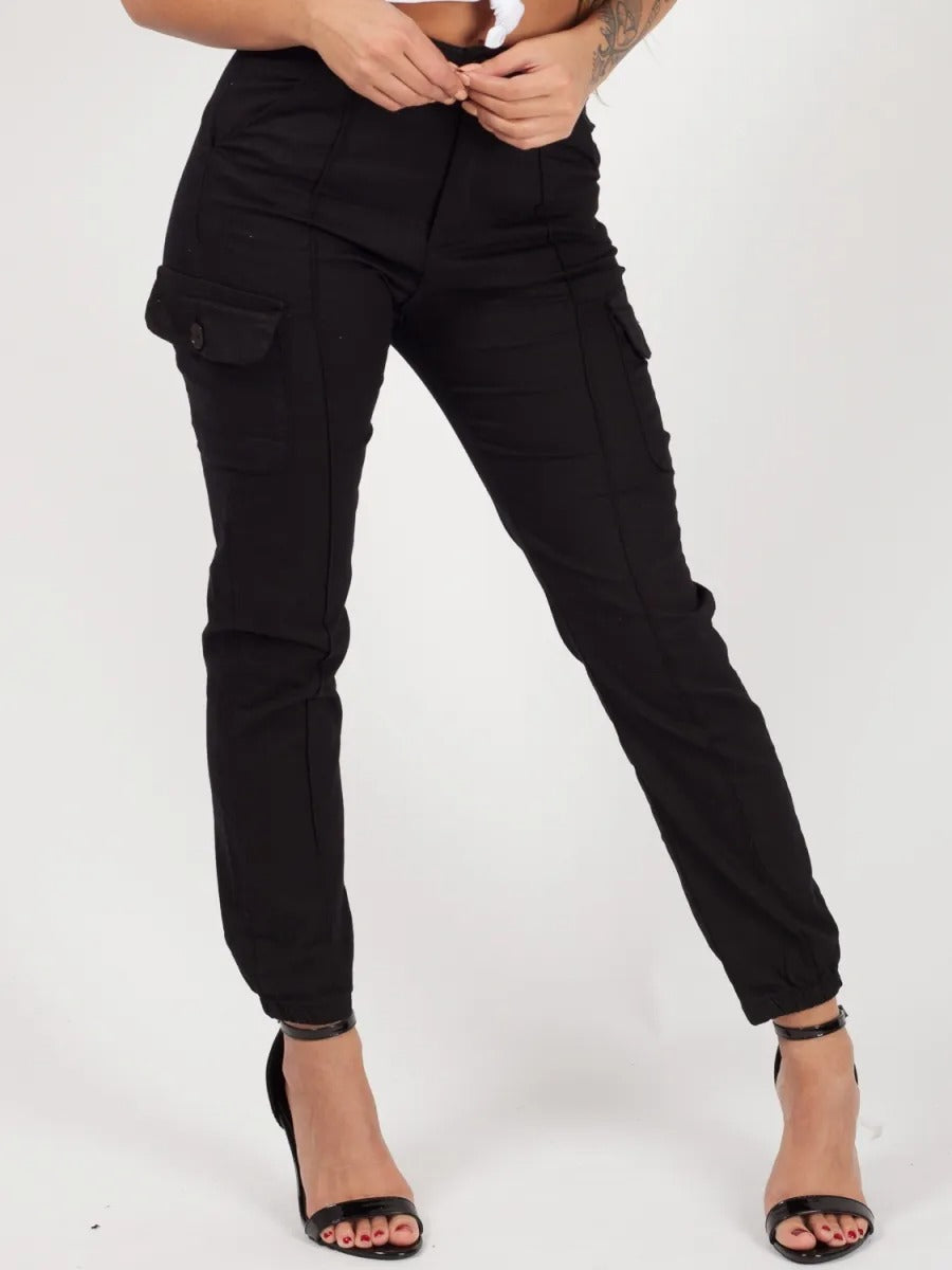 Black Cuffed Hem Cargo Trousers - Emely - Storm Desire