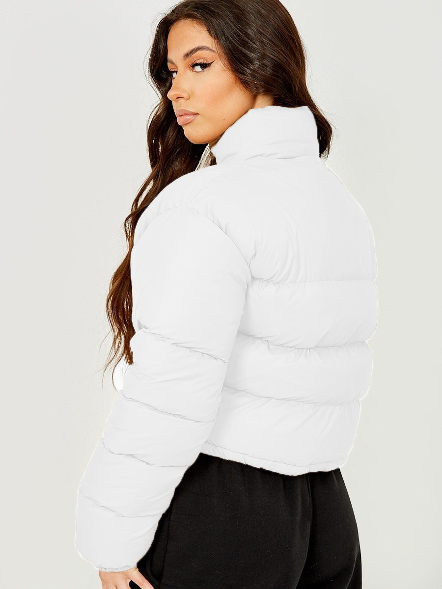 White Cropped Puffer Jacket - Kylie - Storm Desire