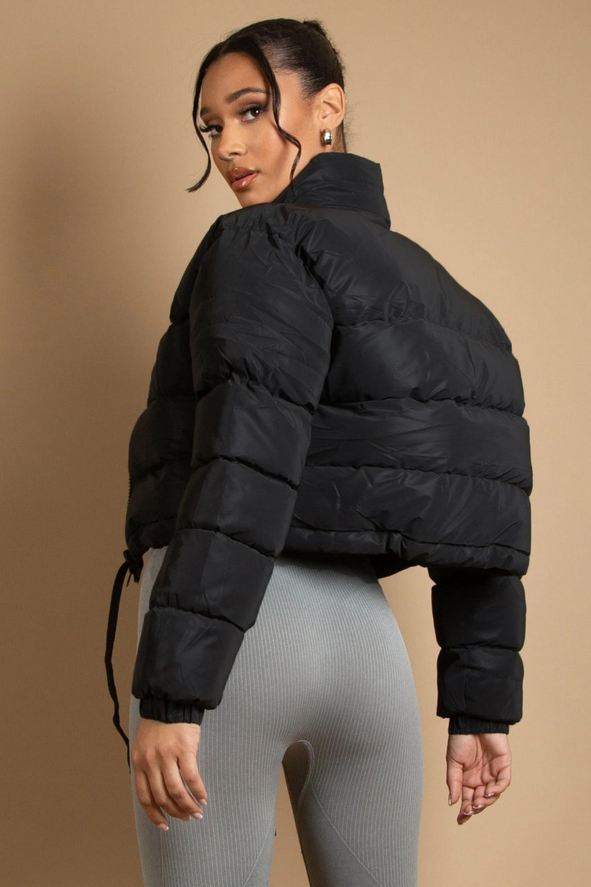 Black Cropped Puffer Jacket - Kylie - Storm Desire